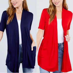 Short Sleeve Cardigan With Pockets