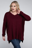 Plus Dolman Sleeve V-Neck Side Slit Hi-Low Hem Top - Multiple color options