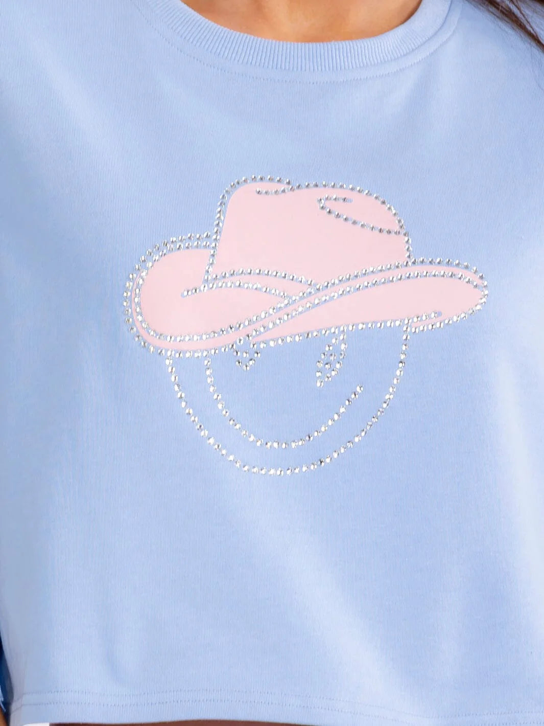 Fringe Sleeve Rhinestone Cowboy Hat Crop Top