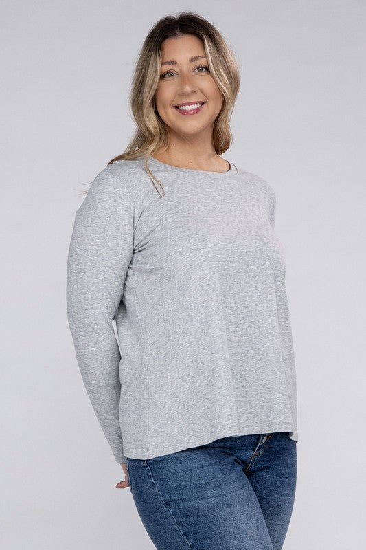 Plus Cotton Crew Neck Long Sleeve T-Shirt - Multiple color options