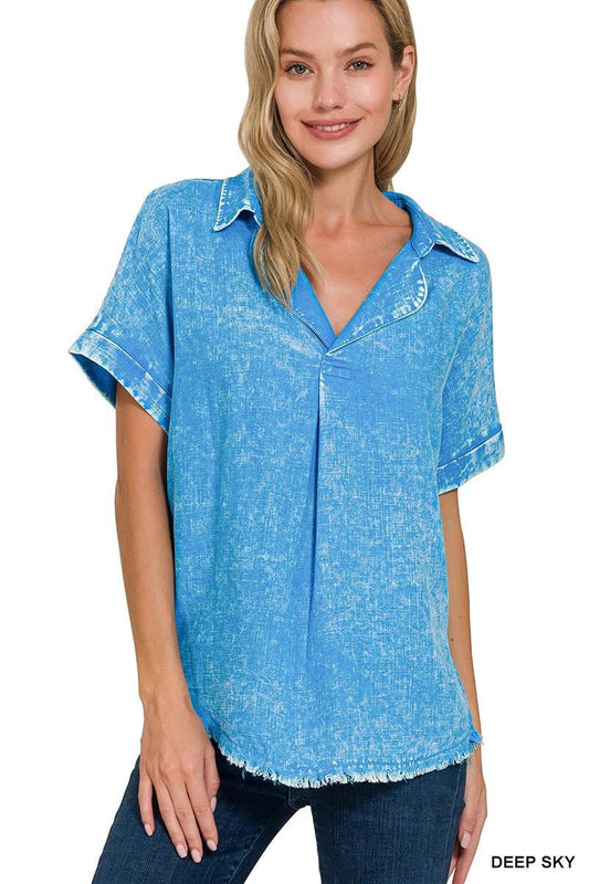 V Neck Linen Top