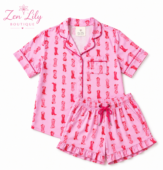 Pink Cowboy Boot Print Lounge Set