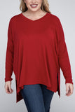 Plus Dolman Sleeve V-Neck Side Slit Hi-Low Hem Top - Multiple color options