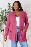 Ribbed Open Front Cardigan With Front Pockets - Color Options