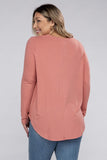 Plus Long Sleeve Round Neck Round Hem Top - 5 Color Options