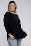 Plus Long Sleeve Round Neck Round Hem Top - 5 Color Options