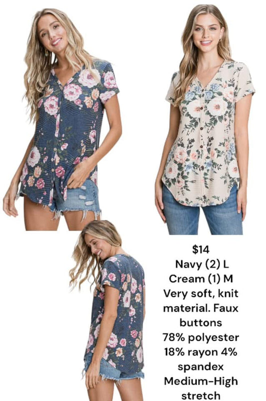 Button V Neck Floral Top