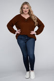 Plus Brushed Waffle V-Neck Button Detail Sweater - Multiple color options