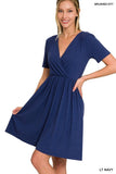 Brushed Fabric Surplice Dress - Multiple Color Options