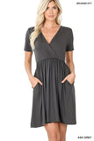 Brushed Fabric Surplice Dress - Multiple Color Options