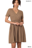 Brushed Fabric Surplice Dress - Multiple Color Options