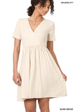 Brushed Fabric Surplice Dress - Multiple Color Options