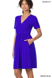 Brushed Fabric Surplice Dress - Multiple Color Options