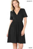 Brushed Fabric Surplice Dress - Multiple Color Options