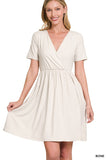 Brushed Fabric Surplice Dress - Multiple Color Options