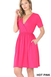 Brushed Fabric Surplice Dress - Multiple Color Options