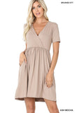 Brushed Fabric Surplice Dress - Multiple Color Options