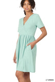 Brushed Fabric Surplice Dress - Multiple Color Options