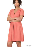 Brushed Fabric Surplice Dress - Multiple Color Options