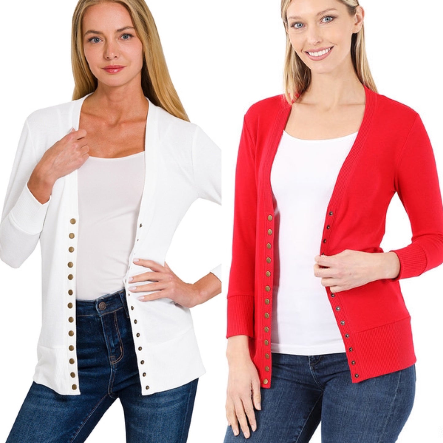 Zenana 3/4 Sleeve Snap Cardigan - 2 Color Options