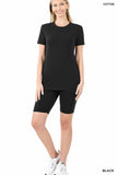 Cotton Round Neck Top & Bike Shorts Set - Multiple color options