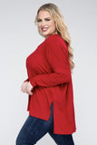 Plus Dolman Sleeve V-Neck Side Slit Hi-Low Hem Top - Multiple color options