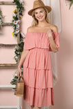 OFF THE SHOULDER THREE LAYERS RUFFLE DRESS - 2 color options