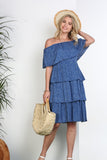 OFF THE SHOULDER THREE LAYERS RUFFLE DRESS - 2 color options