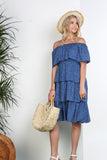 OFF THE SHOULDER THREE LAYERS RUFFLE DRESS - 2 color options