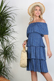 OFF THE SHOULDER THREE LAYERS RUFFLE DRESS - 2 color options