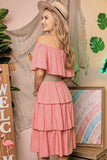 OFF THE SHOULDER THREE LAYERS RUFFLE DRESS - 2 color options