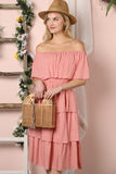 OFF THE SHOULDER THREE LAYERS RUFFLE DRESS - 2 color options