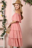 OFF THE SHOULDER THREE LAYERS RUFFLE DRESS - 2 color options