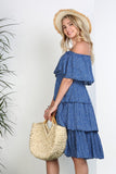 OFF THE SHOULDER THREE LAYERS RUFFLE DRESS - 2 color options