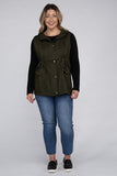 Plus Drawstring Waist Military Hoodie Vest - Multiple Color Options