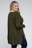 Plus Dolman Sleeve V-Neck Side Slit Hi-Low Hem Top - Multiple color options