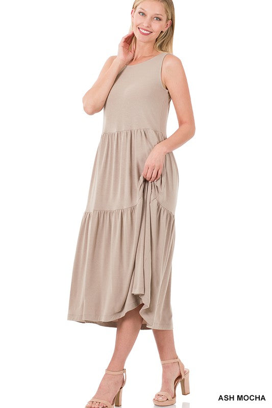 Sleeveless Tiered Midi Dress - 3 Color Options