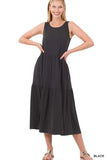 Sleeveless Tiered Midi Dress - 3 Color Options