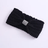 Winter Rhinestone Bow Knitted Head Band - 2 Color Options