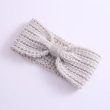 Winter Rhinestone Bow Knitted Head Band - 2 Color Options