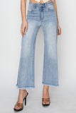 High Rise Crop Wide Fray Hem Jeans