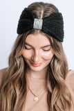 Winter Rhinestone Bow Knitted Head Band - 2 Color Options