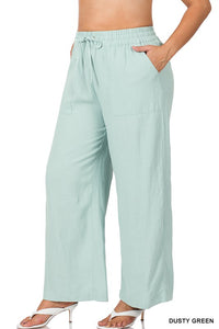 Linen Drawstring-Waist Pants with Pockets