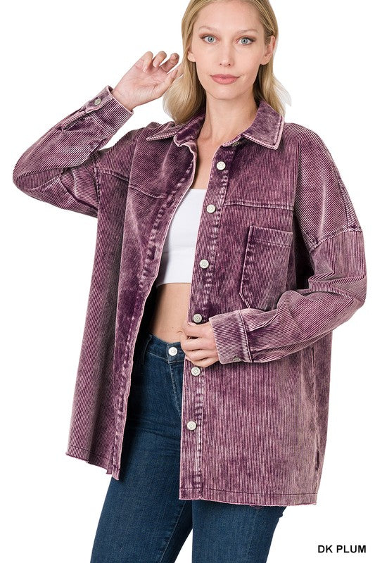 Oversized Premium Vintage Washed Corduroy Shacket - Multiple colors