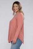 Plus Long Sleeve Round Neck Round Hem Top - 5 Color Options