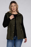 Plus Drawstring Waist Military Hoodie Vest - Multiple Color Options