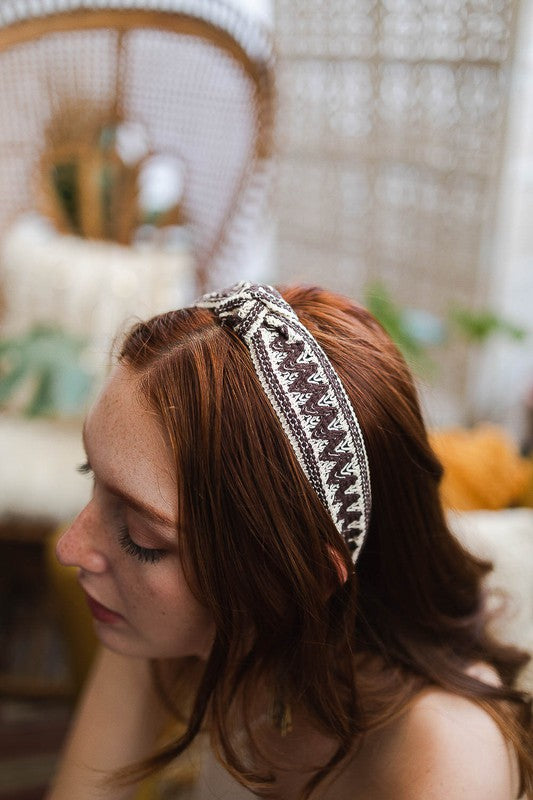 Embroidered Stitch Boho Knotted Headband - Multiple color options