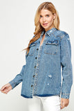 Women's Distressed Denim Shirts - 3 Color Washes