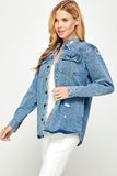 Women's Distressed Denim Shirts - 3 Color Washes