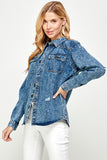 Women's Distressed Denim Shirts - 3 Color Washes